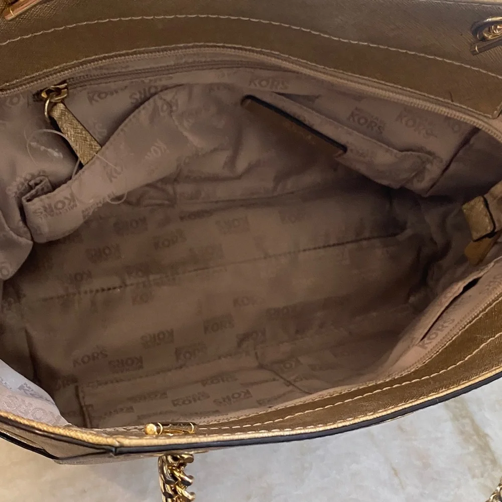 Michael Kors Metallic Gold Tote with Chain-Strap Accents - Picture 4 of 10